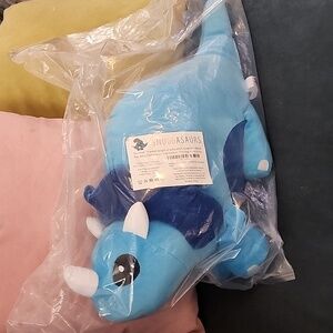 Blue triceratops weighted stuffed dinosaur.  New.